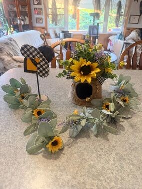 Sunflower Burlap Birdhouse Centerpiece with Faux Greenery